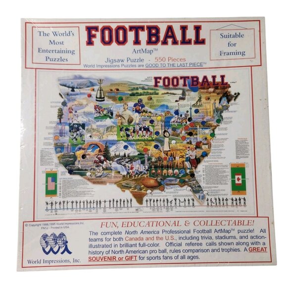 Vintage 90s Football ArtMap Jigsaw Puzzle 550 Pieces Puzzle - Picture 1 of 4
